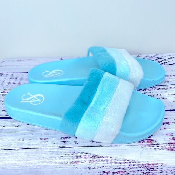 Victoria's Secret Striped Faux Fur Slides size Large - Picture 3 of 14